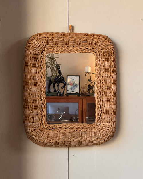 Rattan two in one standing and wall mirror