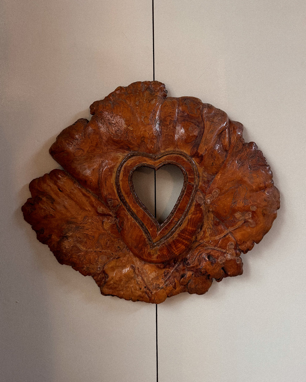 Burl wood with heart cutout