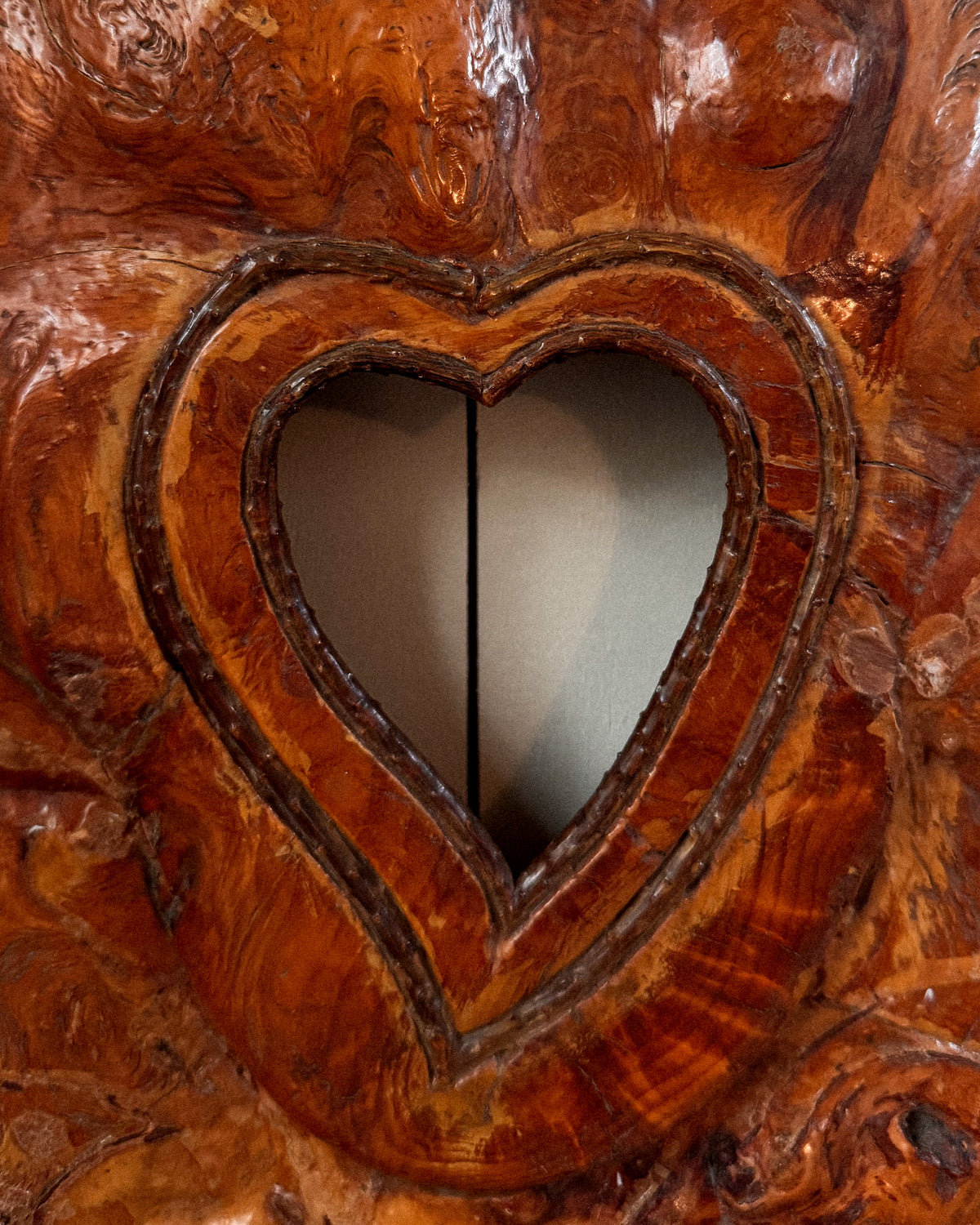Burl wood with heart cutout