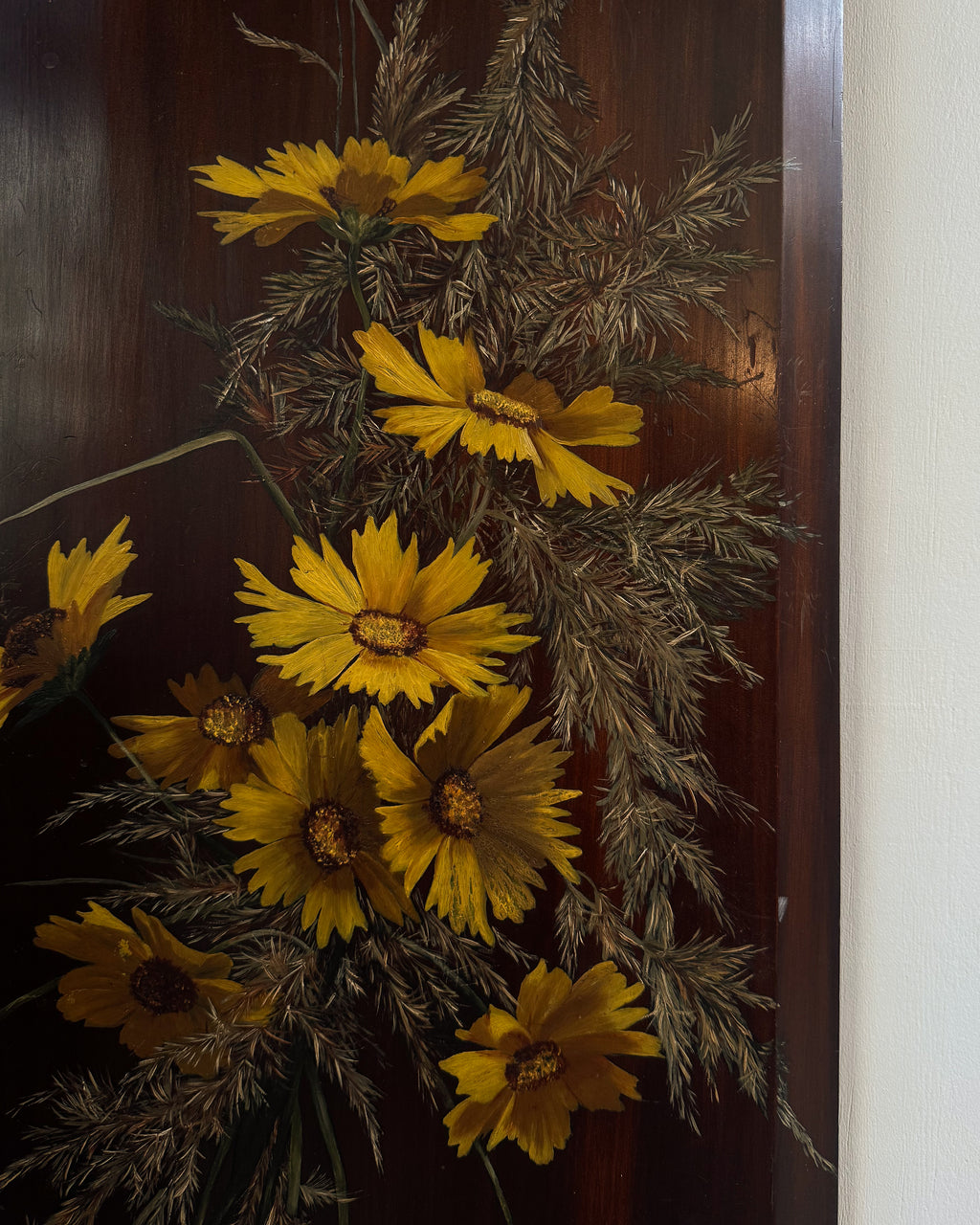 Floral painting on bevelled wood panel wall hanging (1 of 2)