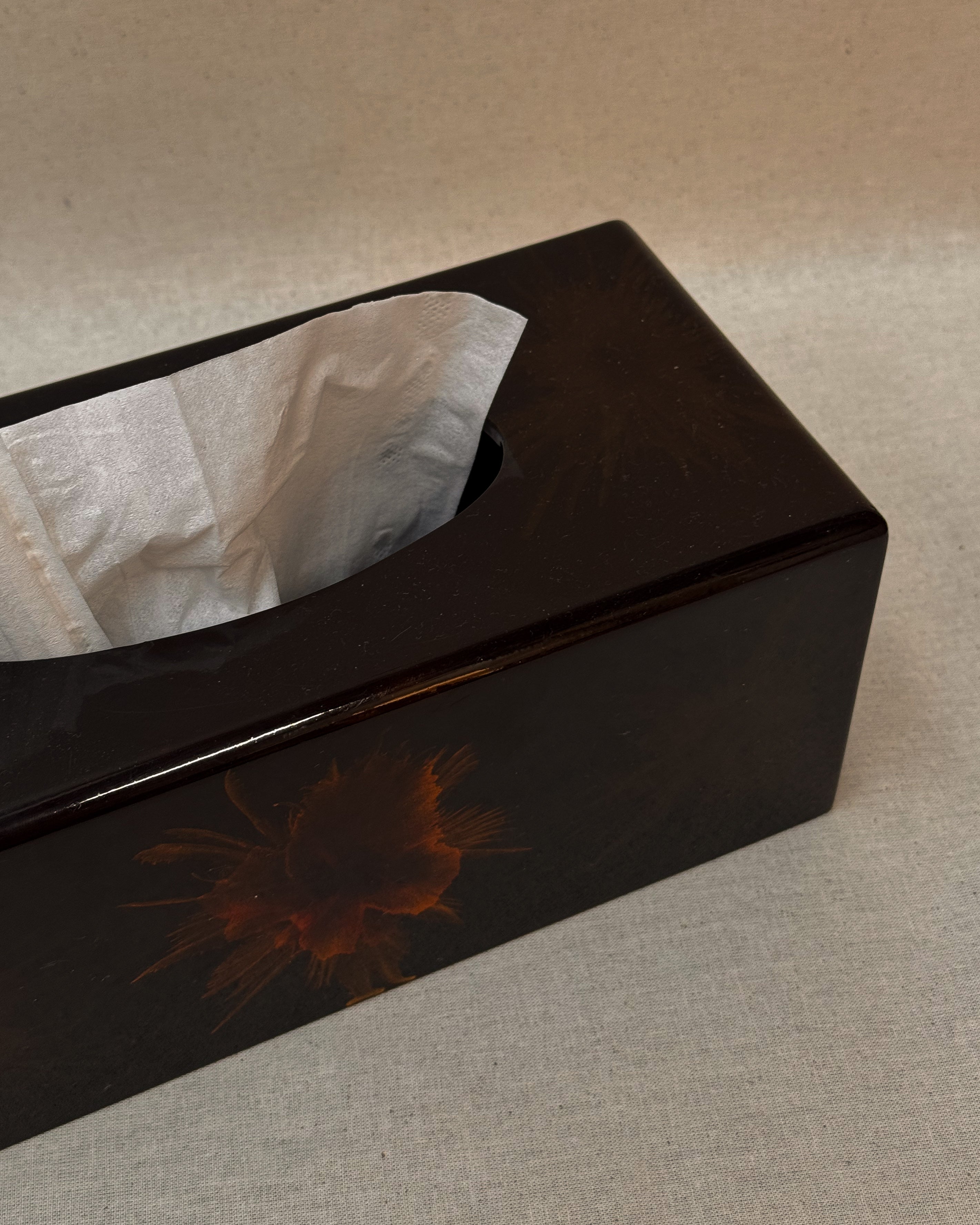 Lacquered floral tissue box