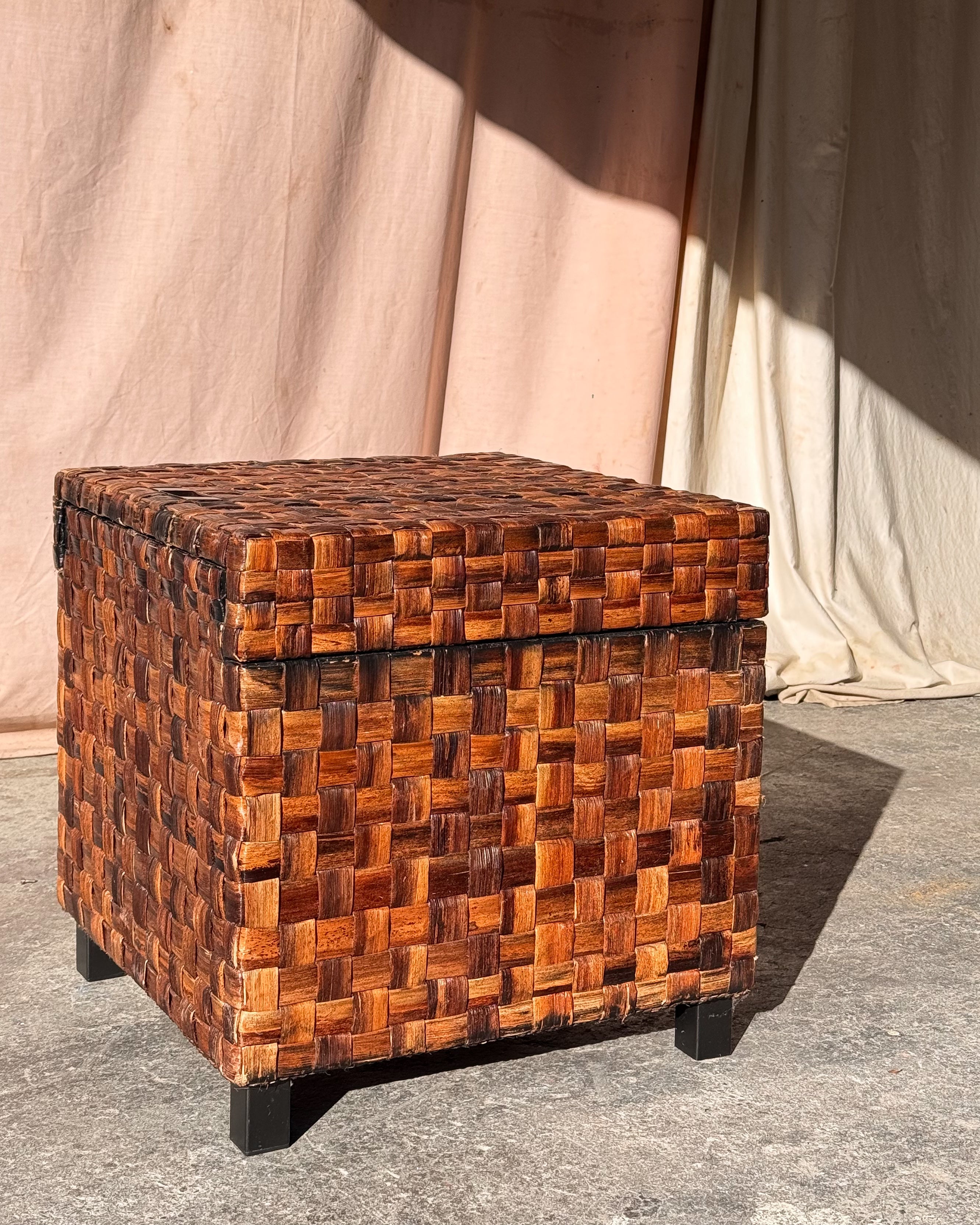 Woven wicker side table with storage