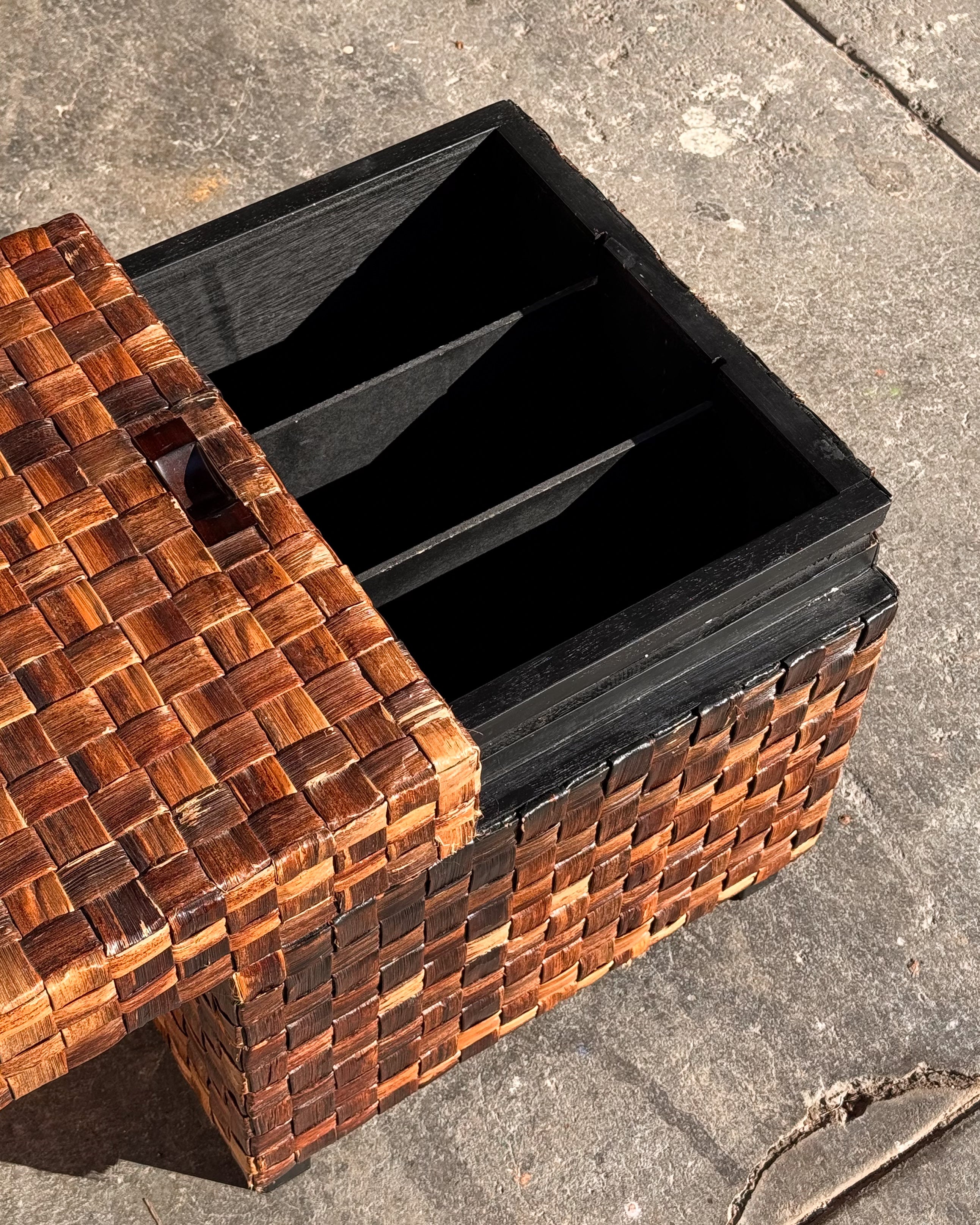Woven wicker side table with storage