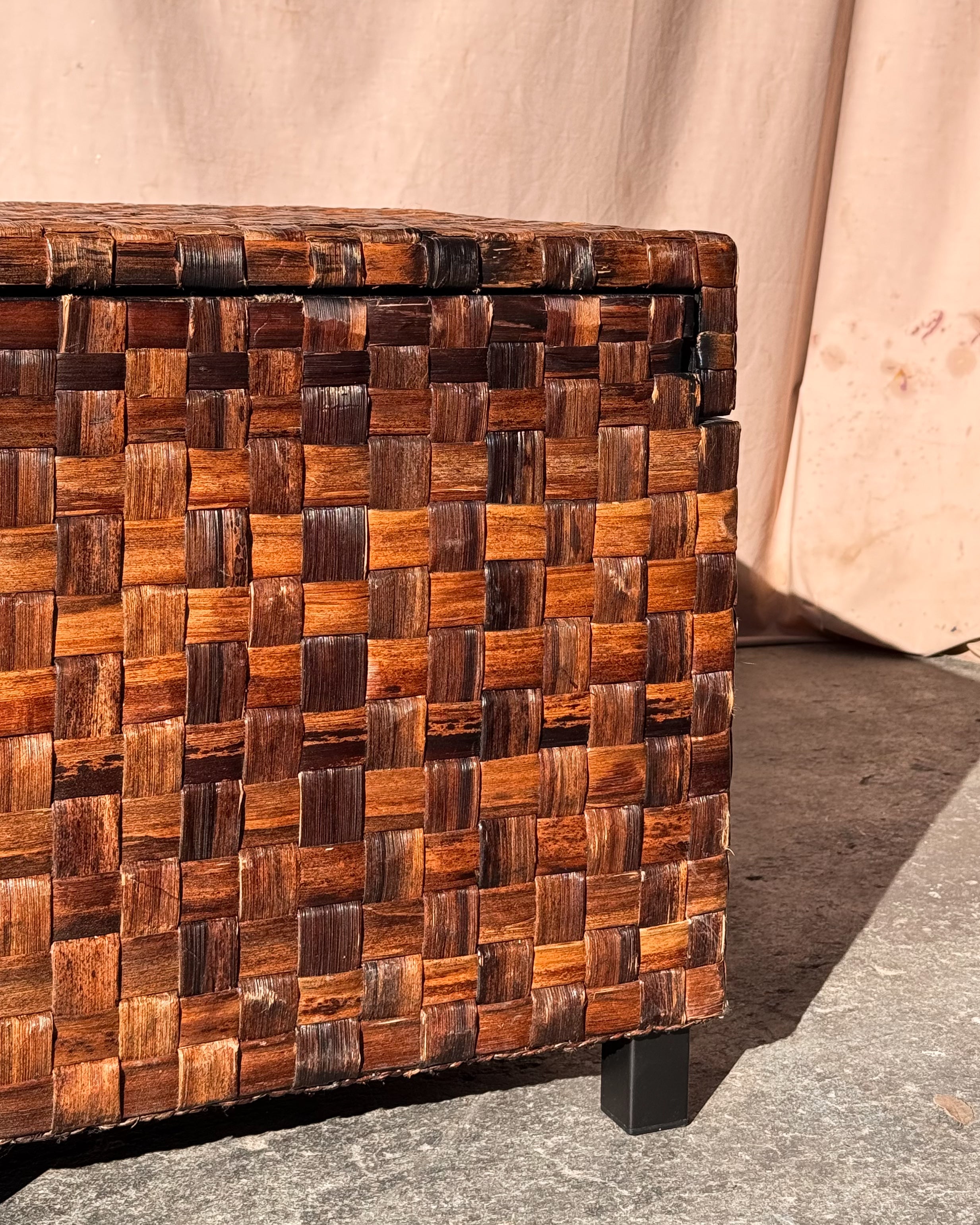 Woven wicker side table with storage