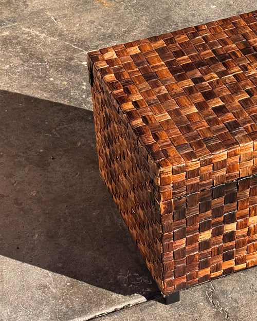 Woven wicker side table with storage