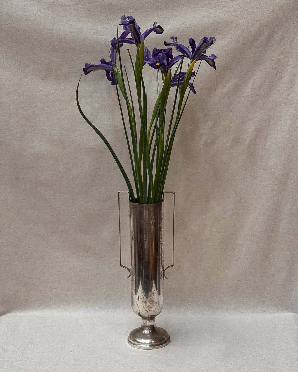Art deco tall pewter vase with two handles, Made in Australia