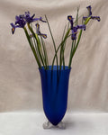 Blue art glass vase with spiral feet