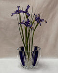 Sasaki art glass bowl vase with cobalt edges