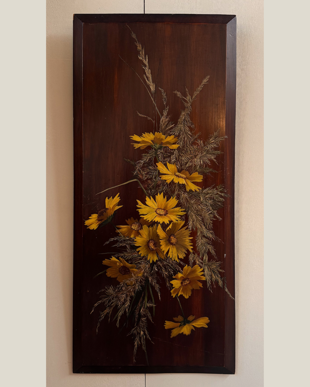 Floral painting on bevelled wood panel wall hanging (1 of 2)